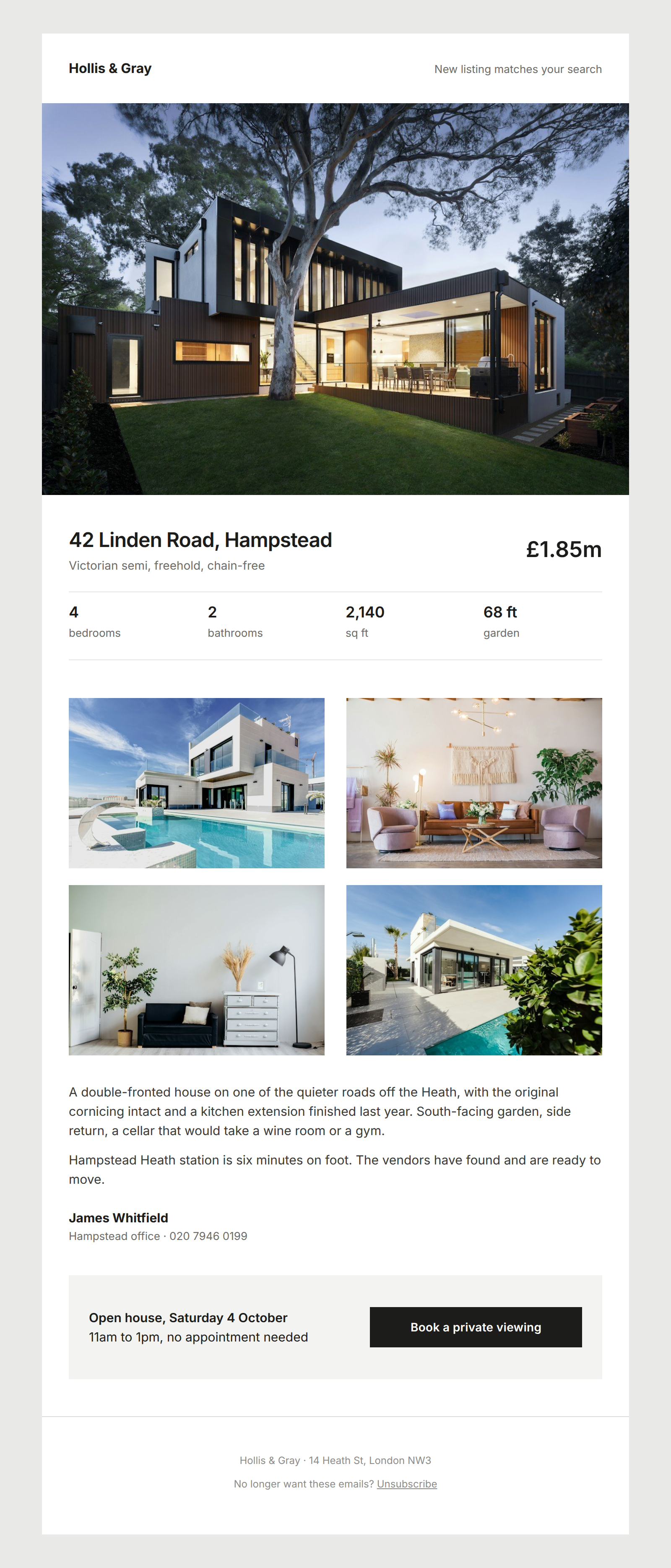 Listing email template