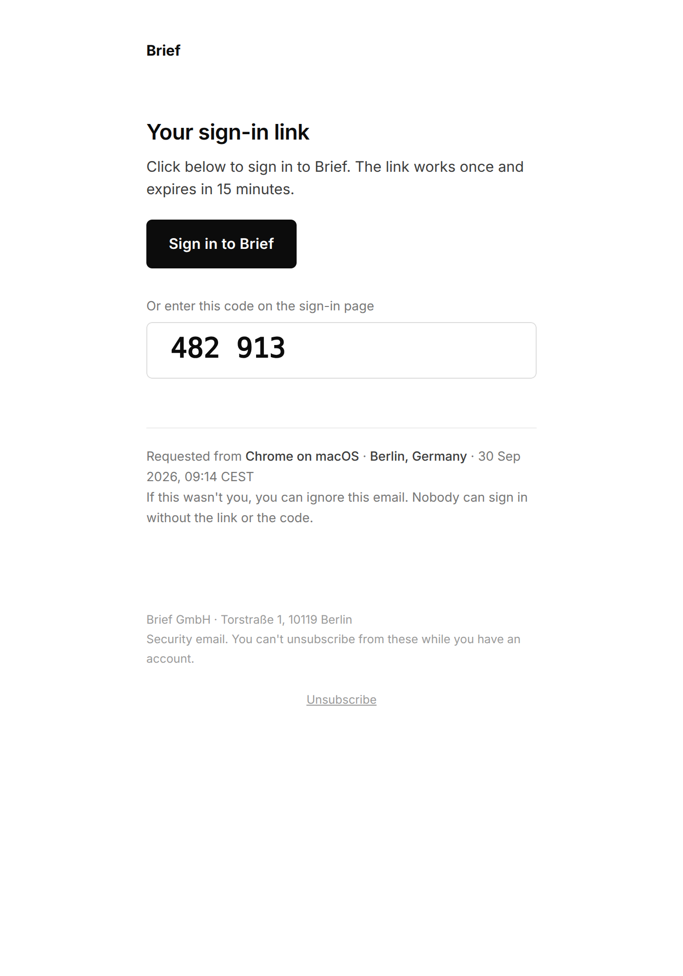 Sign In email template