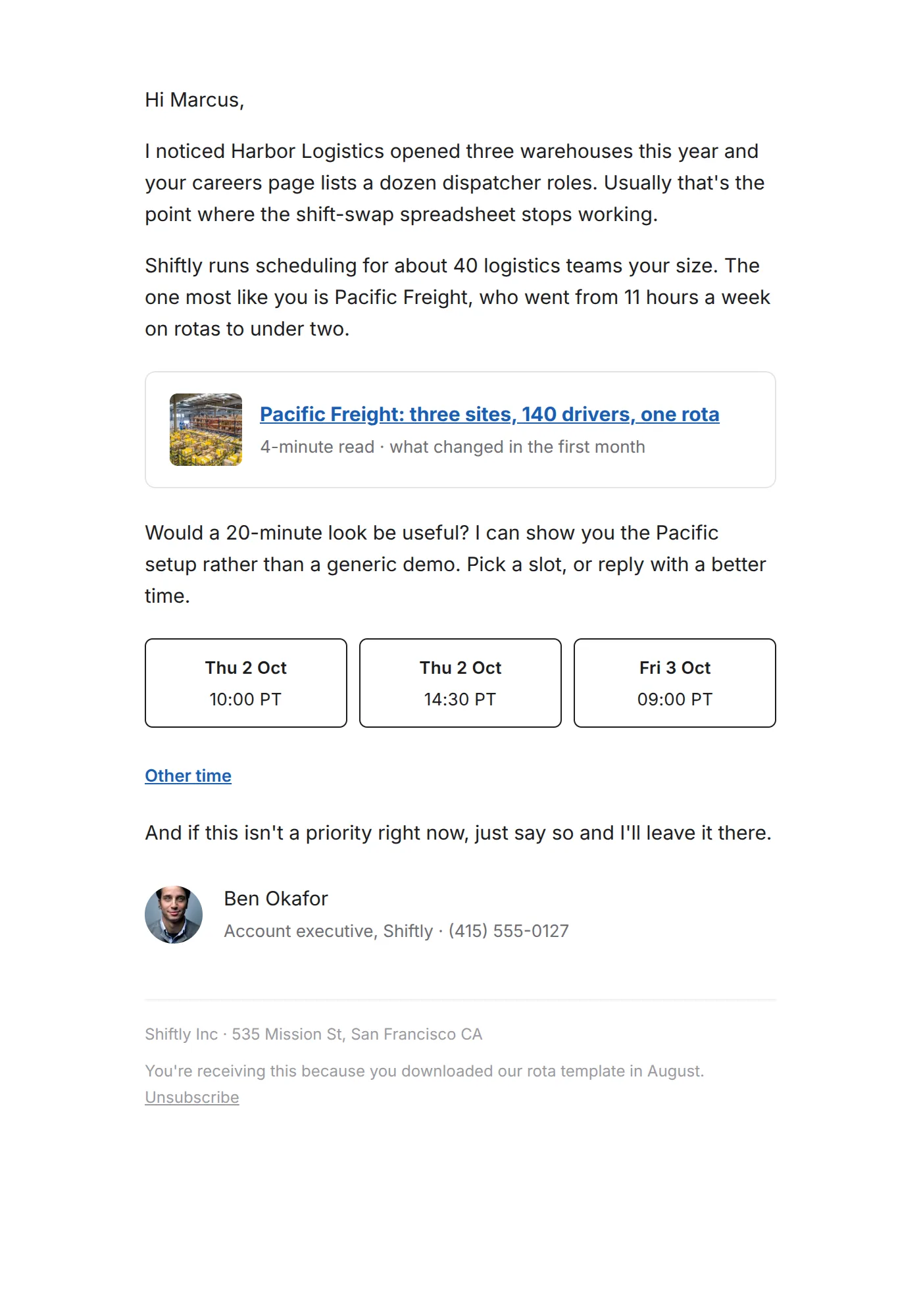 Outreach email template