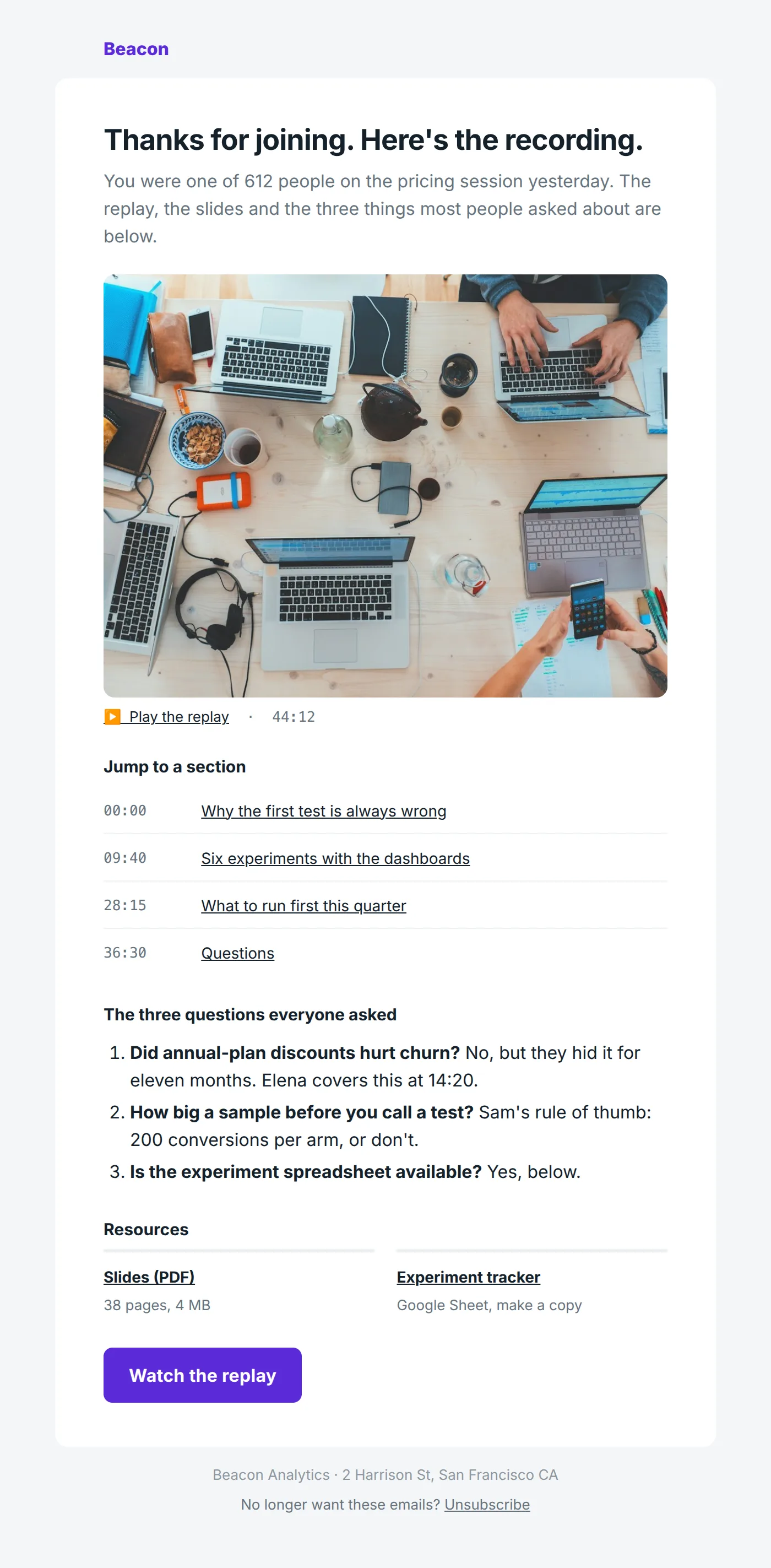 Replay email template
