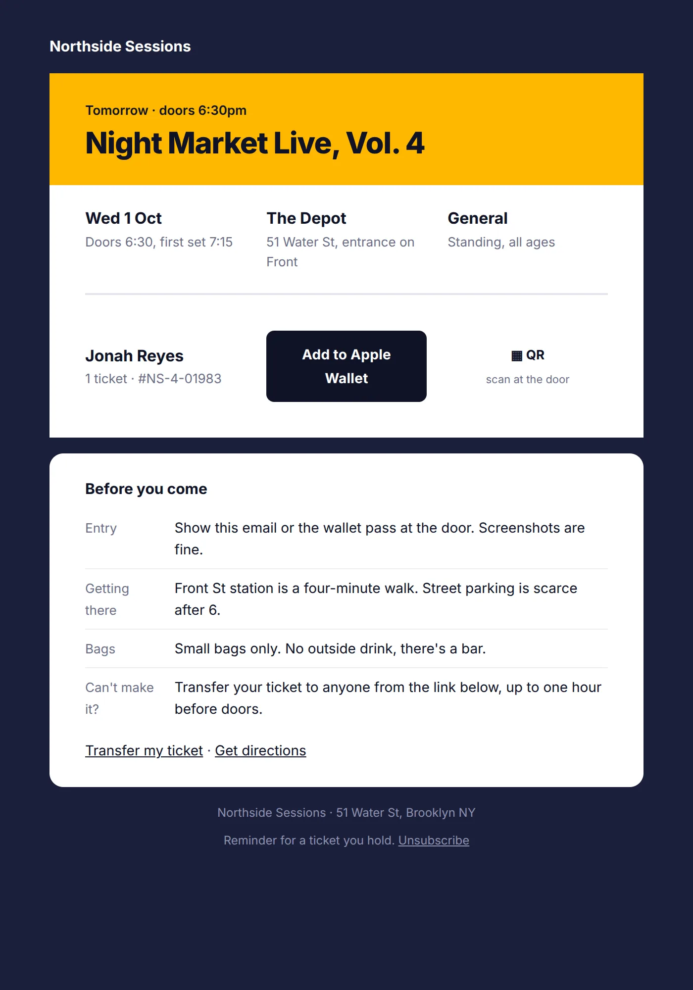 Ticket email template
