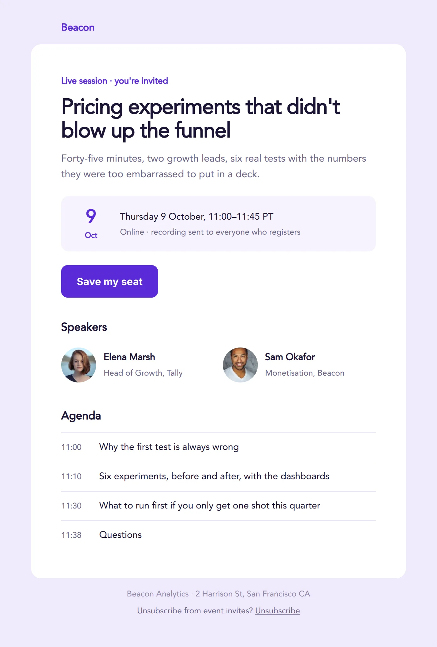 Webinar email template
